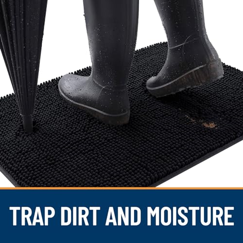 OLANLY Dog Door Mat for Muddy Paws 30x20, Absorbs Moisture and Dirt, Absorbent Non-Slip Washable Doormat, Quick Dry Chenille Mud Mat for Dogs, Entry Indoor Entryway Carpet for Inside Floor, Black - Image 2