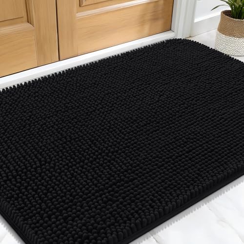 OLANLY Dog Door Mat for Muddy Paws 30x20, Absorbs Moisture and Dirt, Absorbent Non-Slip Washable Doormat, Quick Dry Chenille Mud Mat for Dogs, Entry Indoor Entryway Carpet for Inside Floor, Black - Image 3