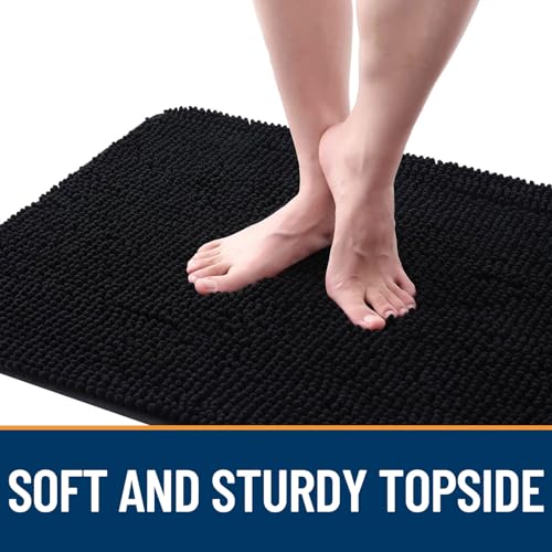 OLANLY Dog Door Mat for Muddy Paws 30x20, Absorbs Moisture and Dirt, Absorbent Non-Slip Washable Doormat, Quick Dry Chenille Mud Mat for Dogs, Entry Indoor Entryway Carpet for Inside Floor, Black - Image 5