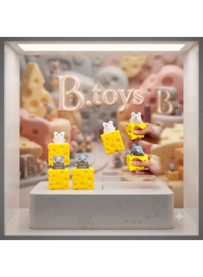 Stress-Relieving Squeeze Toy Set, Cute Mice in Soft Foam Cheese Blocks, Sensory Play