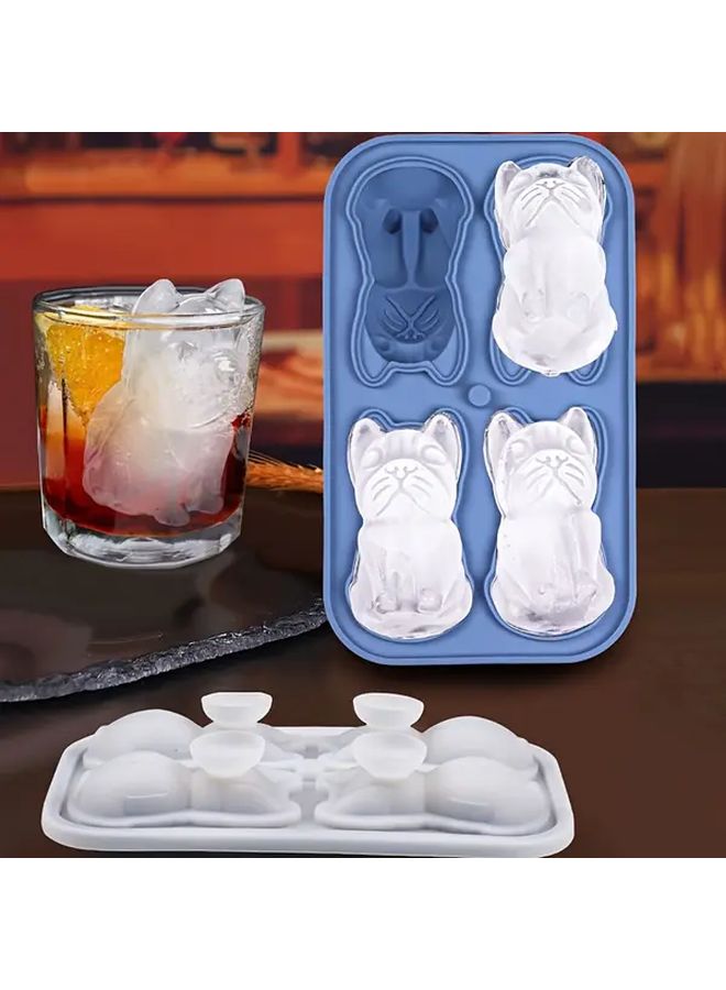 Blue French Bulldog Ice Cube Mold With Lid 4 Large Cubes For Whiskey Cocktails Easy Release - Image 1