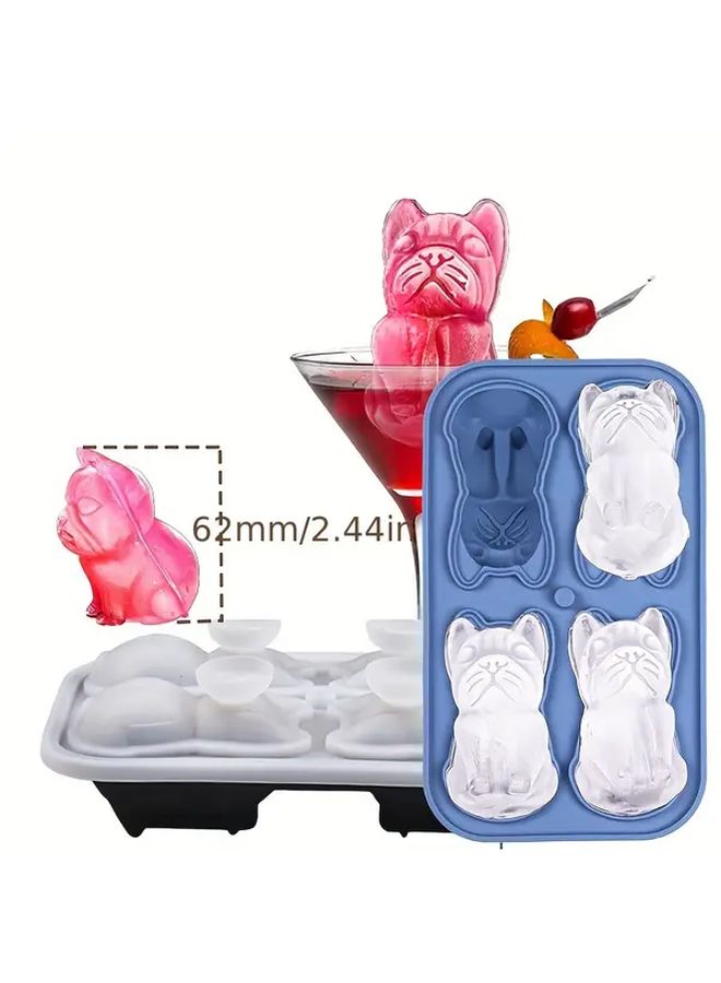Blue French Bulldog Ice Cube Mold With Lid 4 Large Cubes For Whiskey Cocktails Easy Release - Image 5