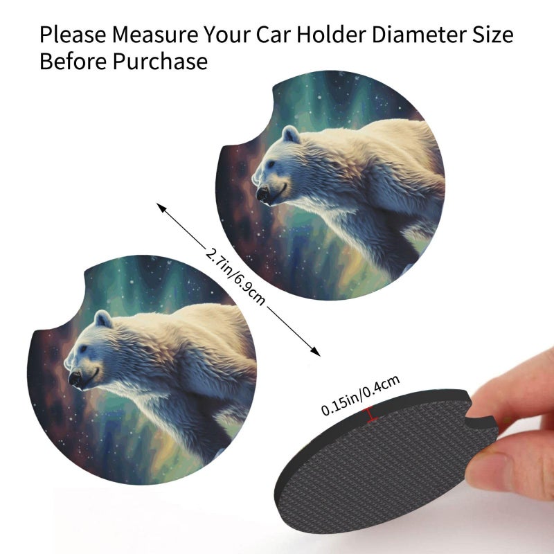 Northern Lights Polar Bear Car Cup Holder Coaster 2 Pcs Non Slip Absorbent Rubber Mat Universal Vehicle Accessories - Image 5