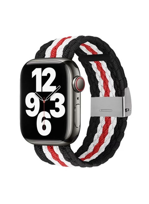 Replacement Strap Nylon Braid Watch Band For Apple Watch Series 9&8&7 41mm / SE 3&SE 2&6&SE&5&4 40mm / 3&2&1 38mm Black White Red