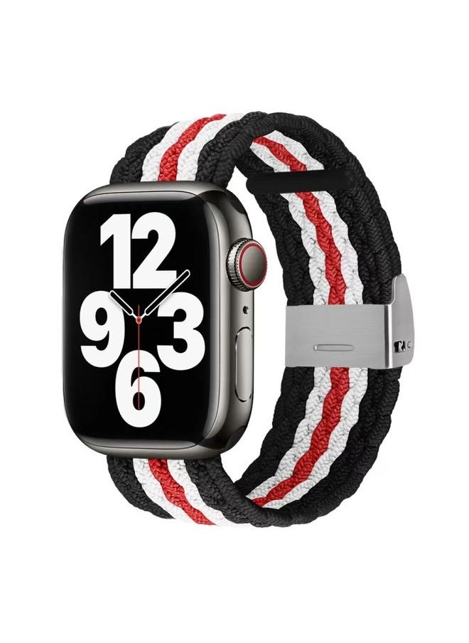 Replacement Strap Nylon Braid Watch Band For Apple Watch Series 9&8&7 41mm / SE 3&SE 2&6&SE&5&4 40mm / 3&2&1 38mm Black White Red