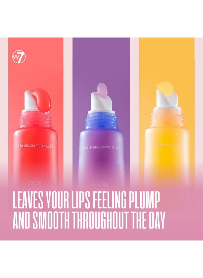 دبليو 7 - مجموعة هدايا مرطب الشفاه W7 Gloss Away Trio بزبدة الشيا ومستخلصات الفاكهة - يعيد ترطيب الشفاه المتشققة والجافة - نباتي وخالي من القسوة - بنكهة التوت الأزرق والفانيليا والفراولة - Image 1