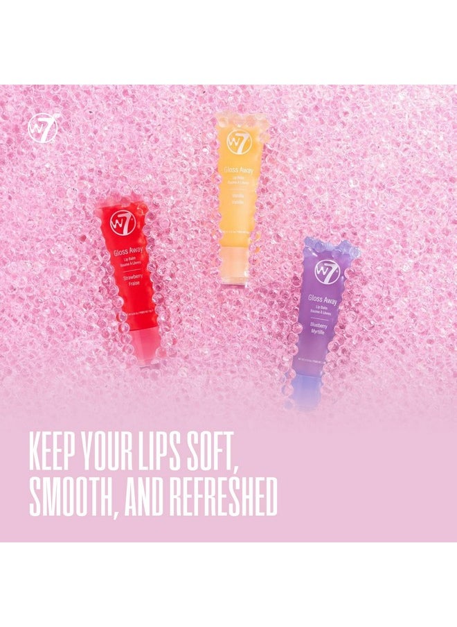 دبليو 7 - مجموعة هدايا مرطب الشفاه W7 Gloss Away Trio بزبدة الشيا ومستخلصات الفاكهة - يعيد ترطيب الشفاه المتشققة والجافة - نباتي وخالي من القسوة - بنكهة التوت الأزرق والفانيليا والفراولة - Image 1