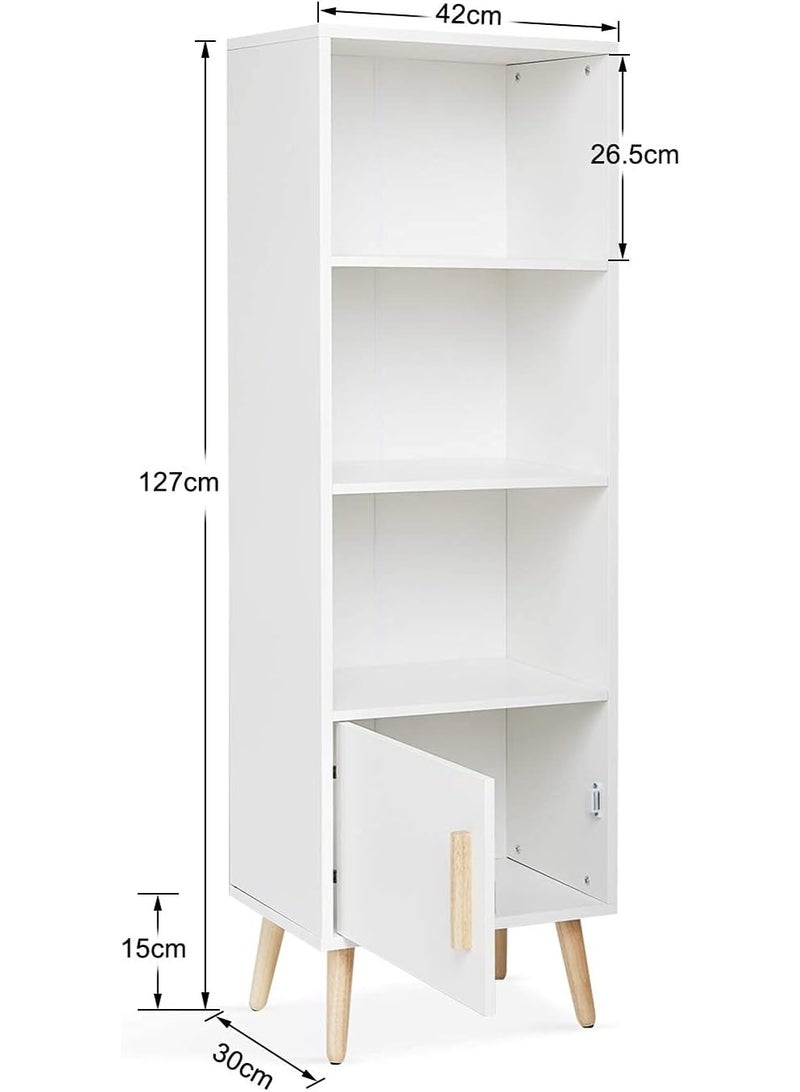 Meerveil Bookcase, Bookshelf Sideboard 4 Cube Storage Unit White Free Standing Wooden for Living Room Bedroom 42 x 30 x 127 cm - Image 3
