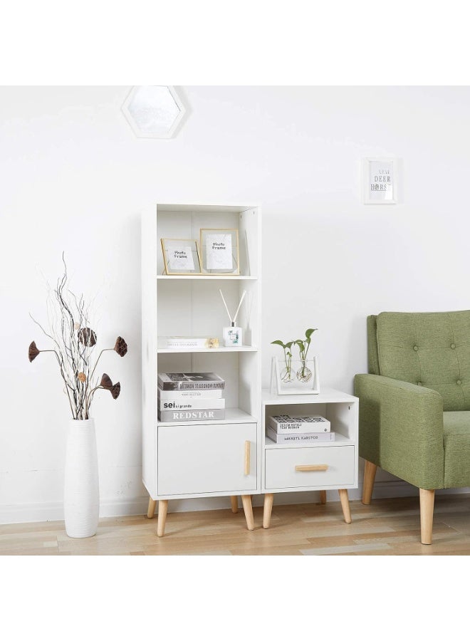 Meerveil Bookcase, Bookshelf Sideboard 4 Cube Storage Unit White Free Standing Wooden for Living Room Bedroom 42 x 30 x 127 cm - Image 2