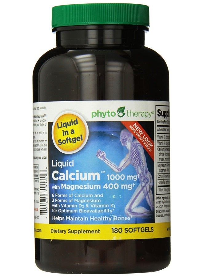 Phyto-Therapy Liquid Calcium with Magnesium Softgels, 1000 mg, 180 Count - Image 1