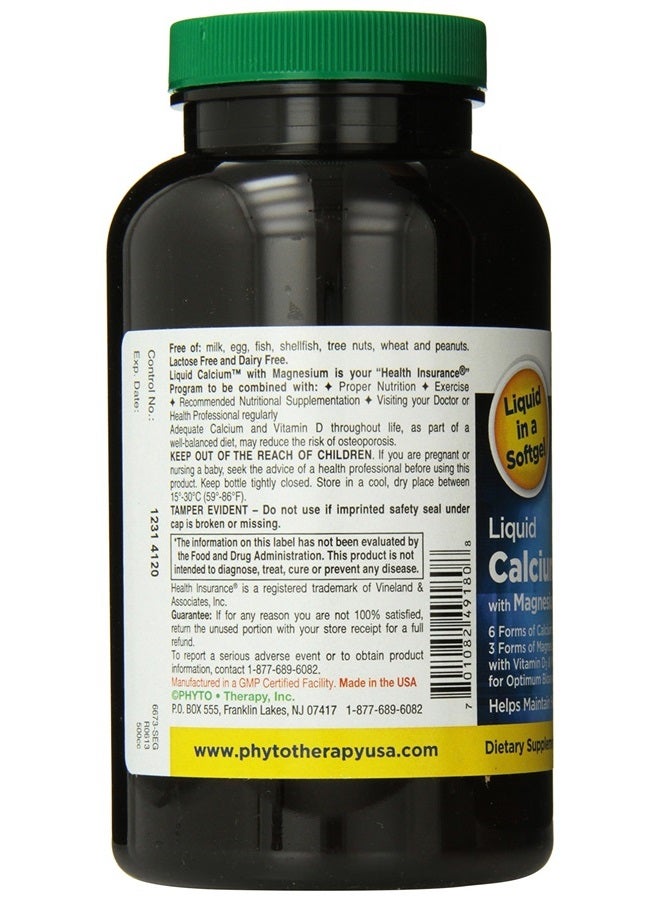 Phyto-Therapy Liquid Calcium with Magnesium Softgels, 1000 mg, 180 Count - Image 3