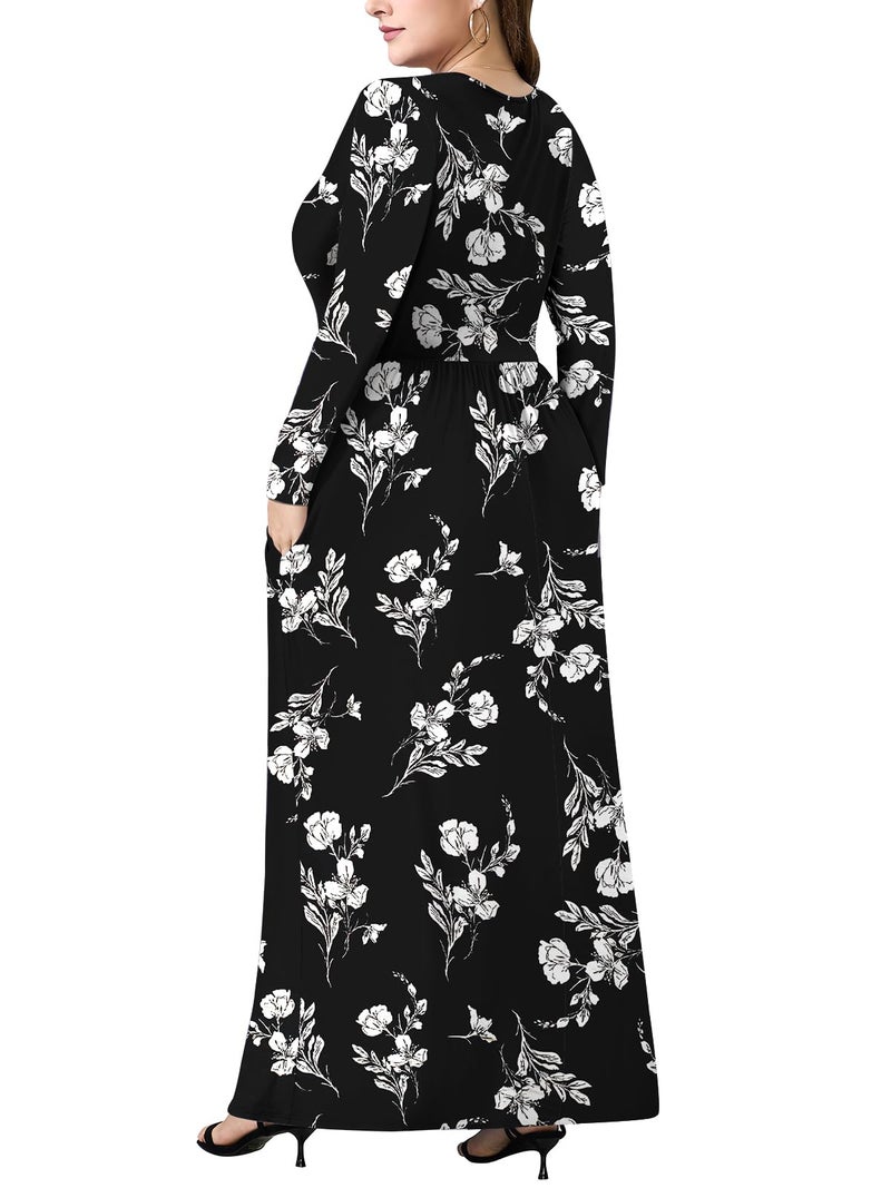 PEVRL Plus Size Maxi Dresses for Curvy Women V Neck Casual Long Dress with Pockets White Orchid 3X - Image 5