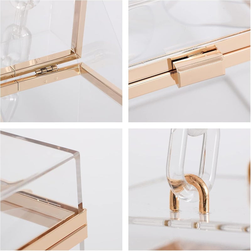 WJCD Cute Clear Acrylic Plastic Neon Hard Frame Party Clutch Purse with Gold Chain Strap - Image 3