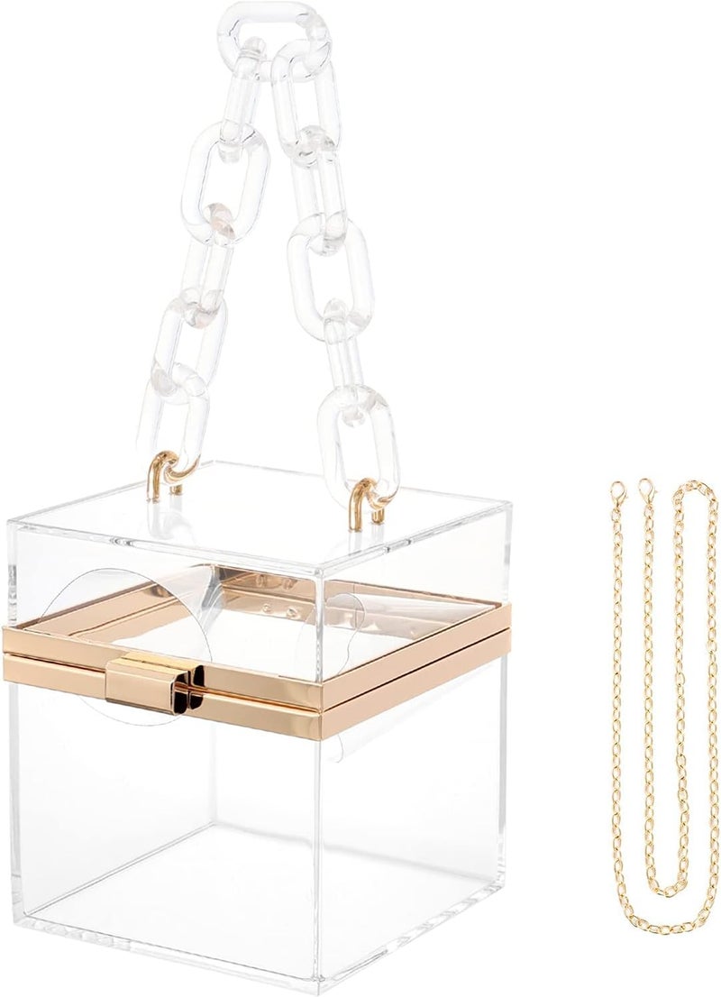 WJCD Cute Clear Acrylic Plastic Neon Hard Frame Party Clutch Purse with Gold Chain Strap - Image 1