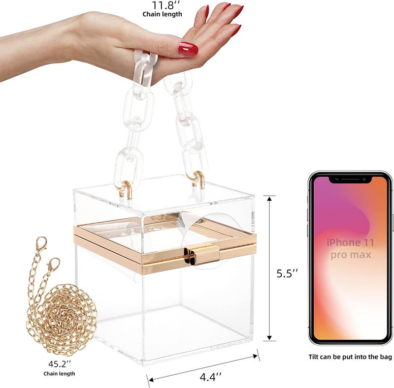 WJCD Cute Clear Acrylic Plastic Neon Hard Frame Party Clutch Purse with Gold Chain Strap - Image 2