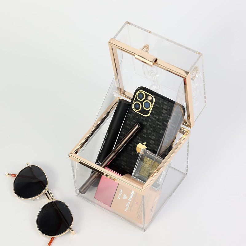 WJCD Cute Clear Acrylic Plastic Neon Hard Frame Party Clutch Purse with Gold Chain Strap - Image 4