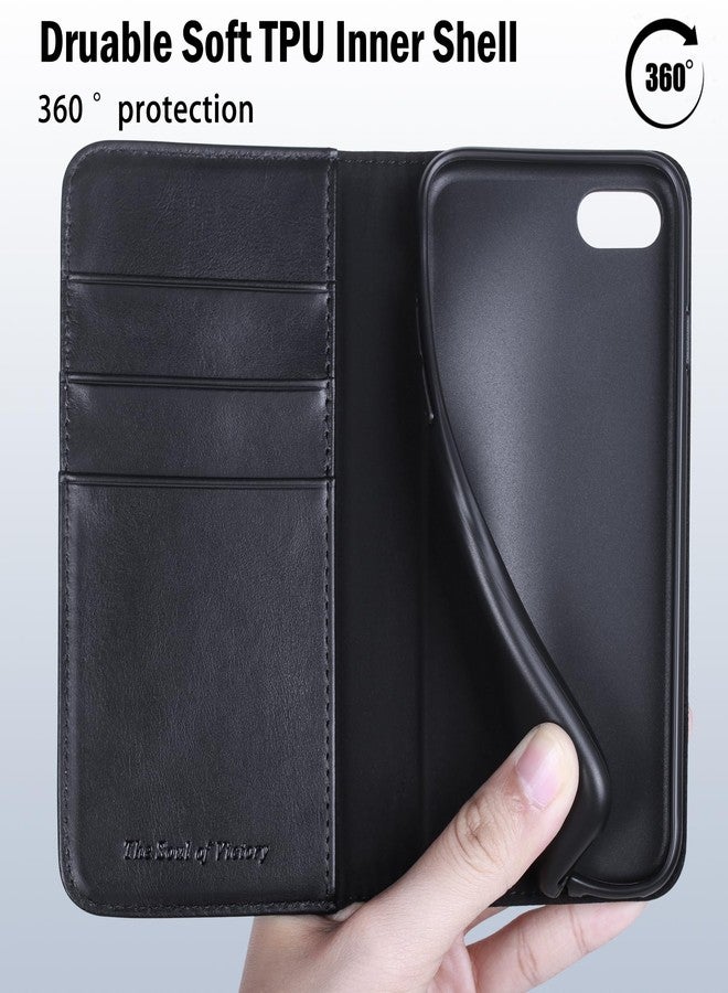 VISOUL Wallet Case for iPhone SE 3rd (2022)/SE 2nd (2020)/8/7 Folio Case, Genuine Leather Magnetic Flip Cover with Card Holder, Kickstand for iPhone 8/7/SE2/SE3 (4.7 inch)-Black - Image 3