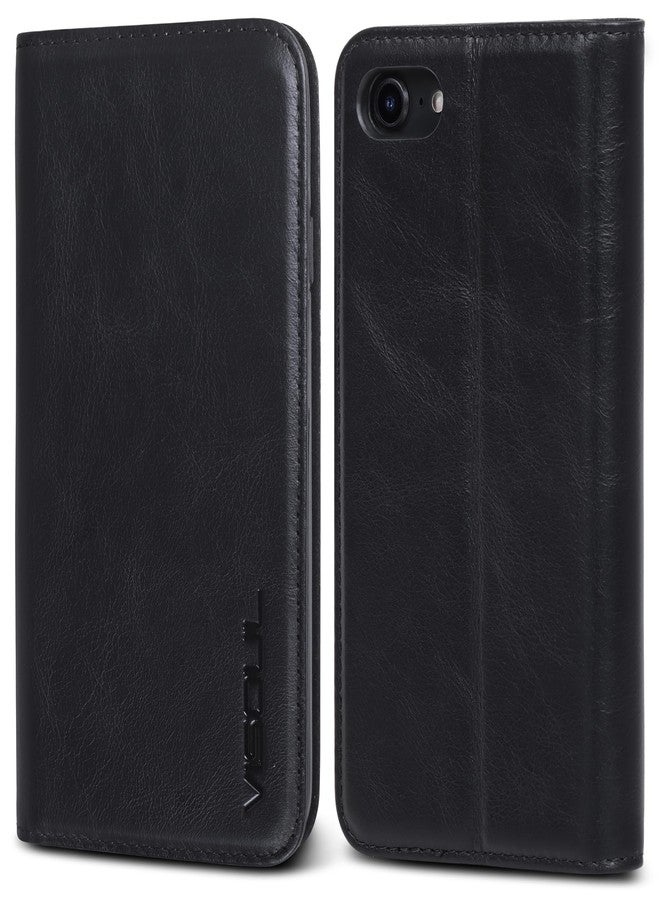 VISOUL Wallet Case for iPhone SE 3rd (2022)/SE 2nd (2020)/8/7 Folio Case, Genuine Leather Magnetic Flip Cover with Card Holder, Kickstand for iPhone 8/7/SE2/SE3 (4.7 inch)-Black - Image 1