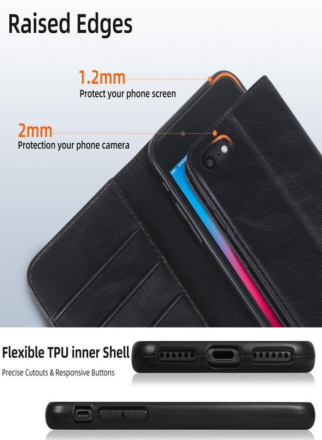 VISOUL Wallet Case for iPhone SE 3rd (2022)/SE 2nd (2020)/8/7 Folio Case, Genuine Leather Magnetic Flip Cover with Card Holder, Kickstand for iPhone 8/7/SE2/SE3 (4.7 inch)-Black - Image 4