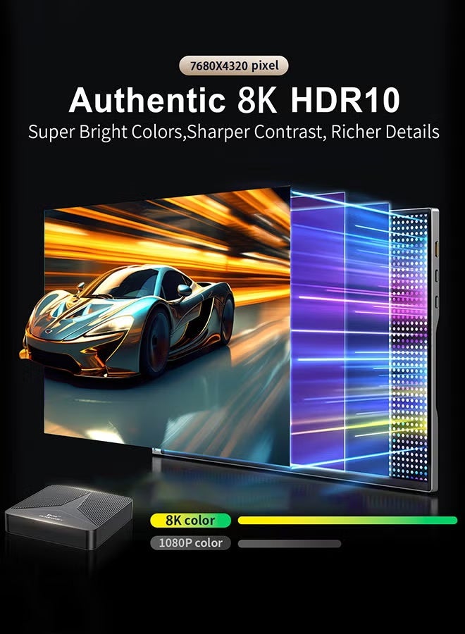 تلفزيون صندوق التلفاز الذكي بدقة 8K، 2+16 جيجابايت، نظام أندرويد 14 + معالج رباعي النواة 64 بت Cortex-A53، واي فاي مزدوج النطاق 6 2.4G/5G + وحدة تحكم عن بعد، ترقية تجربة HD - Image 2