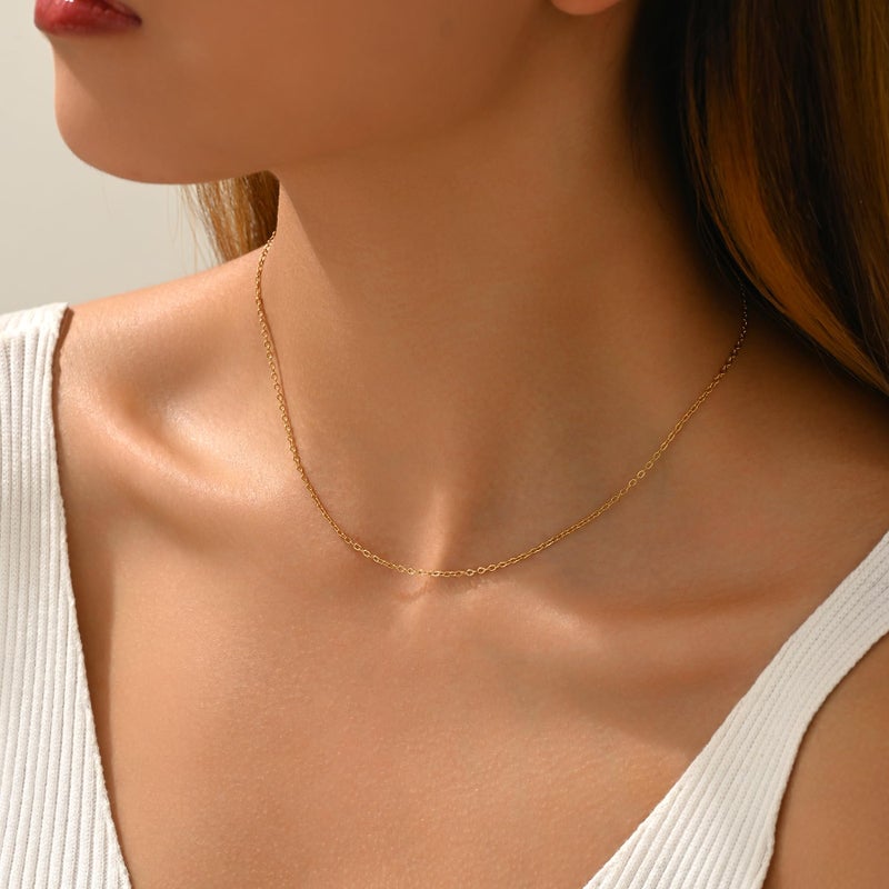 Mauzew Dainty Chain Necklace for Women 18K Gold Plated Simple Basic Chain Link Necklace Delicate Thin Chain Layering Choker Necklaces Everyday Jewelry Gifts - Image 2