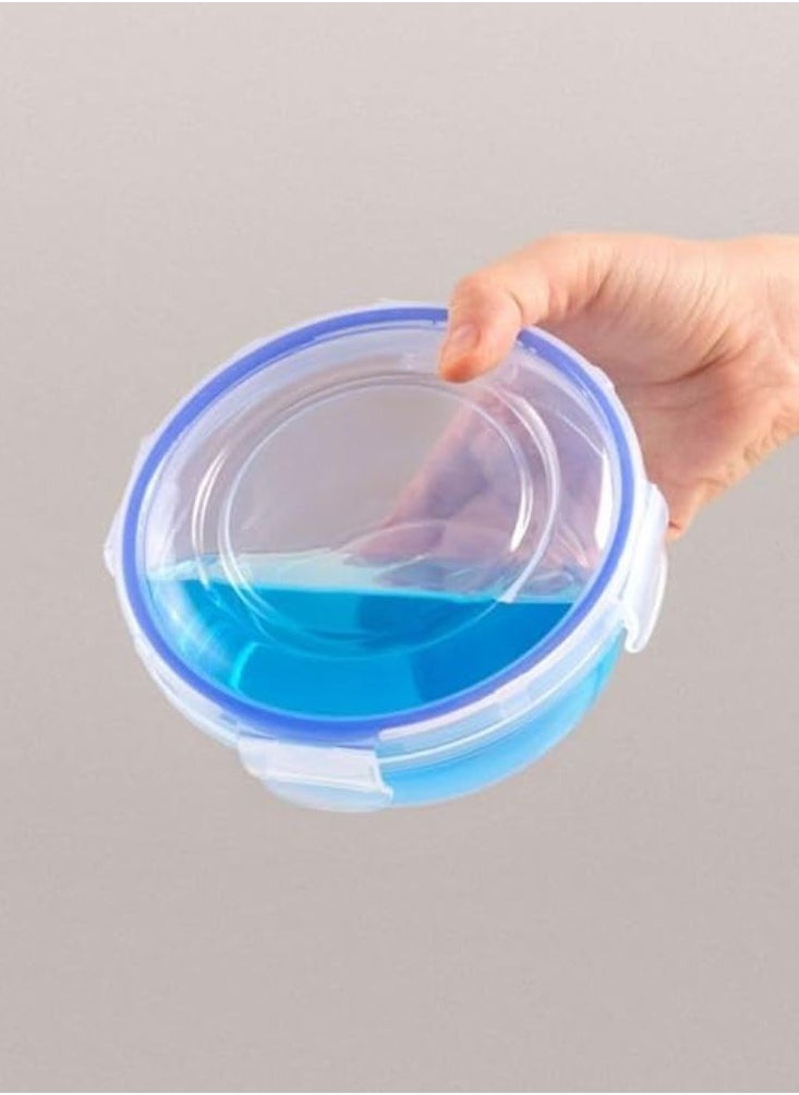 Dunya reusable plastic BPA free round box container set can be used for food storage meal prep leftovers food storage set consists of 4 Pcs varies in the set (625-1200-2100-3400 ml) Transparent