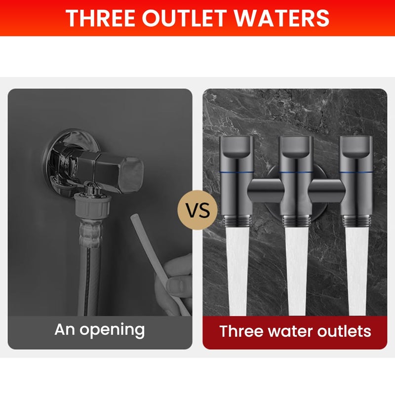 HASTHIP ® Multi Water Inlet Valve Stainless Steel 3 in 1 Water Inlet Valve with Dependent Control Knob Combined Control for Washing Machines (Black) - Image 3