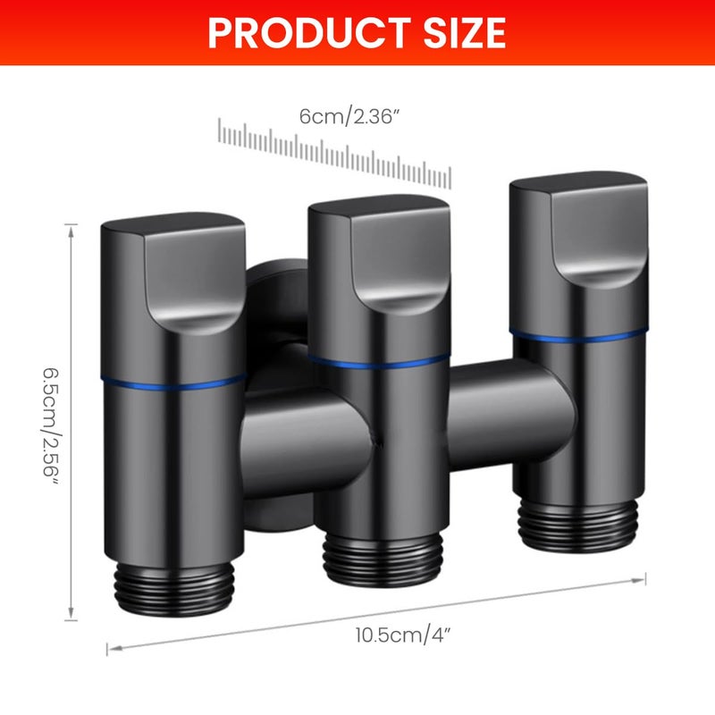 HASTHIP ® Multi Water Inlet Valve Stainless Steel 3 in 1 Water Inlet Valve with Dependent Control Knob Combined Control for Washing Machines (Black) - Image 2
