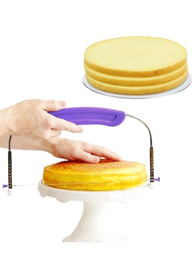 RINKLE TRENDZ Adjustable Small Cake Leveler Cutter Slicer with Stainless Steel Wires and Purple Handle for Professional Baking Tools - Image 1