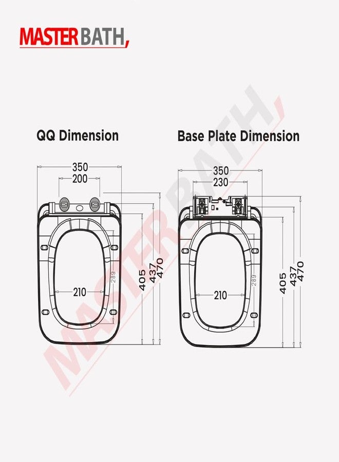 MASTER BATH MB743 QQ Toilet Seat Cover, Soft Close Toilet Seat 35cm x 44cm, Rectangle Shape for Western Toilet Seat Cover with Top Fixing Steel Hinges - Image 2