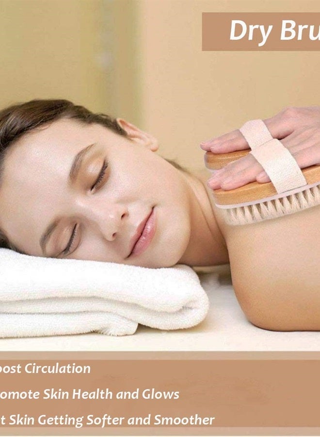 Dry Brushing Body Brush Sets Wooden Handle Combined with Medium Strength Natural Bristles Gentle Exfoliation Remove Cellulite Lymphatic Drainage Makes the Skin of the Entire Body Softer & More Radiant