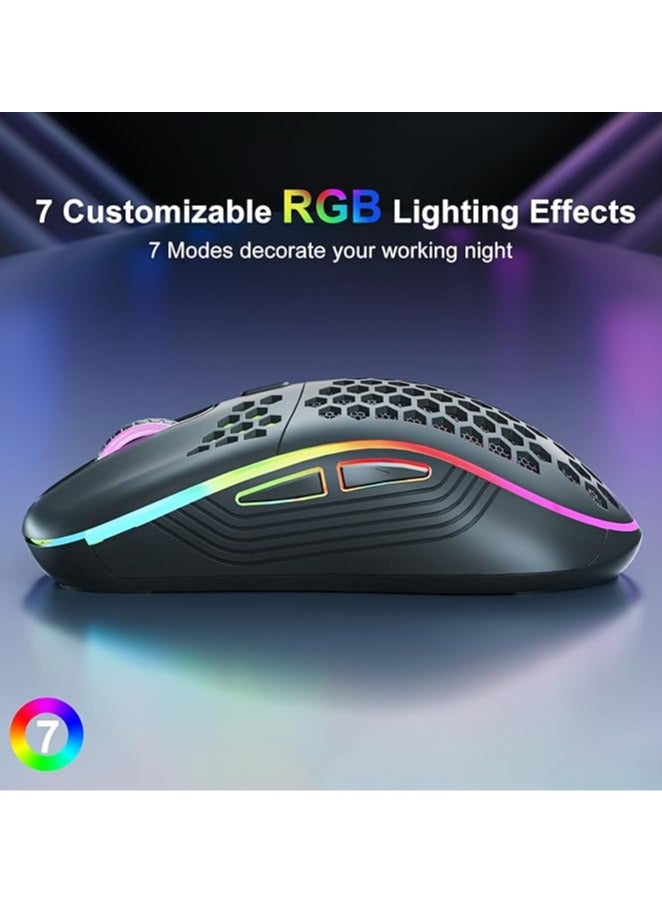 ماوس ألعاب لاسلكي ماوس كمبيوتر قابل لإعادة الشحن مزود بإضاءة خلفية RGB و6 أزرار مريحة وقابلة للتعديل لأجهزة الكمبيوتر المحمول وأجهزة الكمبيوتر وما إلى ذلك ماوس ألعاب لاسلكي أسود - Image 5