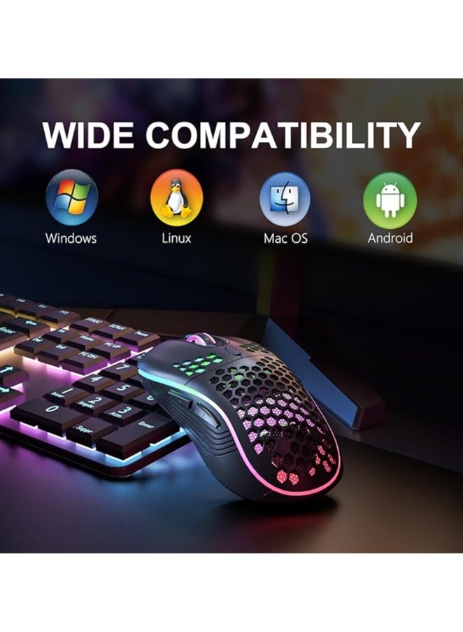 ماوس ألعاب لاسلكي ماوس كمبيوتر قابل لإعادة الشحن مزود بإضاءة خلفية RGB و6 أزرار مريحة وقابلة للتعديل لأجهزة الكمبيوتر المحمول وأجهزة الكمبيوتر وما إلى ذلك ماوس ألعاب لاسلكي أسود - Image 3