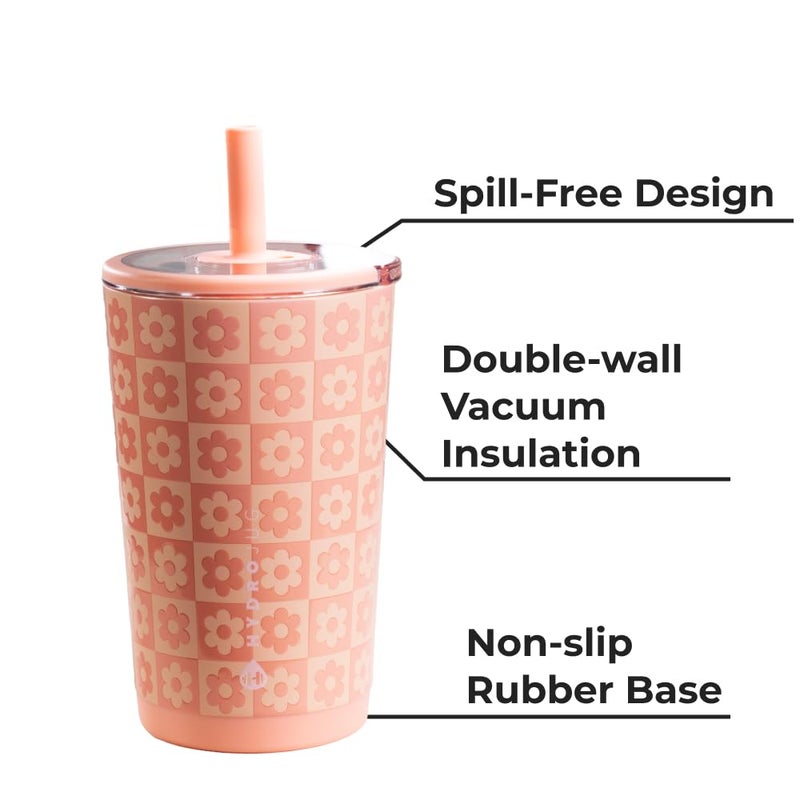 HydroJug Everyday Tumbler 14 oz â€“ Ceramic-Lined Insulated Tumbler with Straw and Soft-Touch Lid, Cup Holder Friendly, Double-Wall Vacuum Insulation, Reusable Travel Cup â€“ Daisy Checkers - Image 5