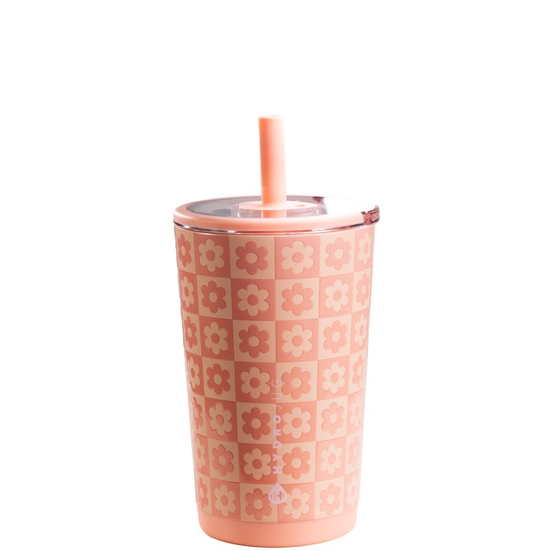 HydroJug Everyday Tumbler 14 oz â€“ Ceramic-Lined Insulated Tumbler with Straw and Soft-Touch Lid, Cup Holder Friendly, Double-Wall Vacuum Insulation, Reusable Travel Cup â€“ Daisy Checkers - Image 1