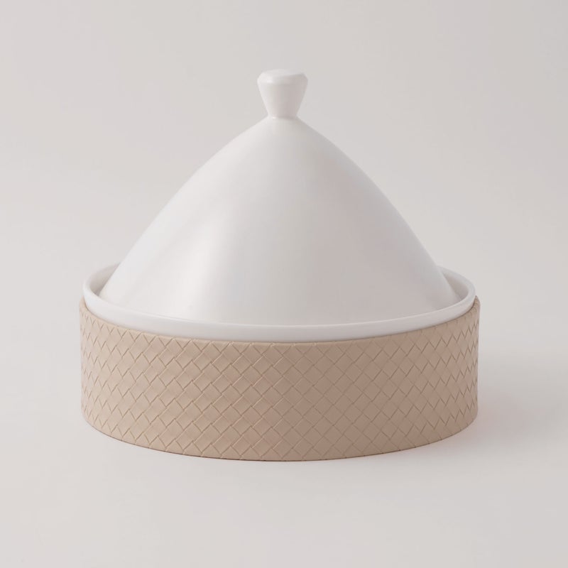 La Mesa Porcelain Tagine With Beige Leather Coat, White, 7" - Image 2