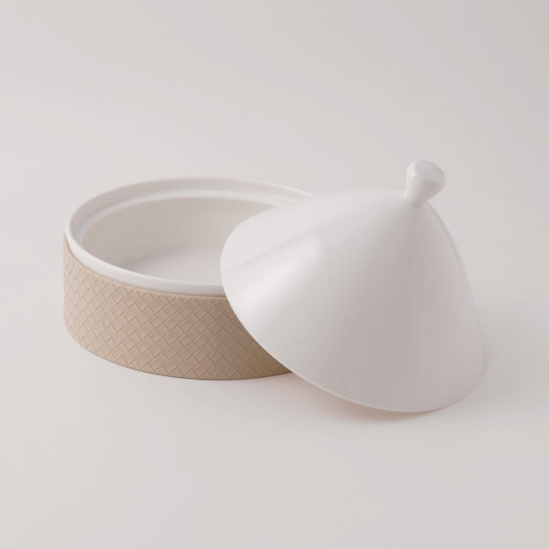 La Mesa Porcelain Tagine With Beige Leather Coat, White, 7" - Image 1