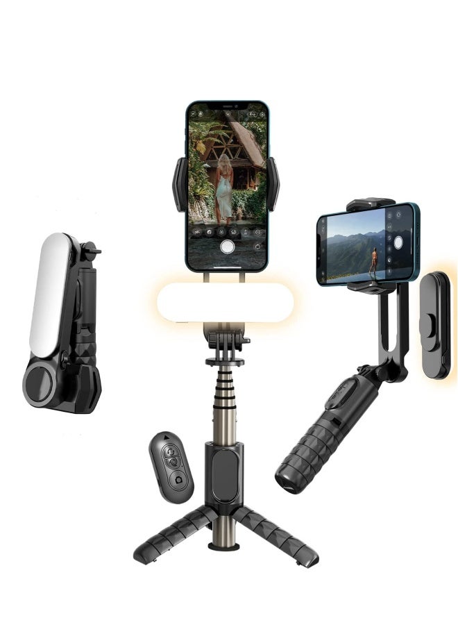 Gimbal Stabilizer For Smartphones, 360° Rotation Tripod with Wireless Remote Fill Light, Portable Phone Holder Auto Balance 1-Axis Gimbal for Filming Bluetooth Selfie Stick Mobile Phone Holder - Image 1