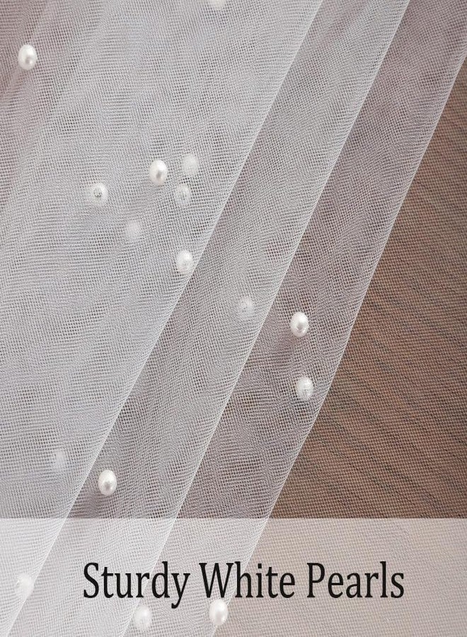 Tosleo White Pearl Table Cloth Spring Summer Sheer Tulle Fabric Lace Tablecloth Table Cover Bridal Veil Tablecloths Chiffon Table Covers for Christmas Wedding Birthday Party Arch(55 x 70 Inch) - Image 2