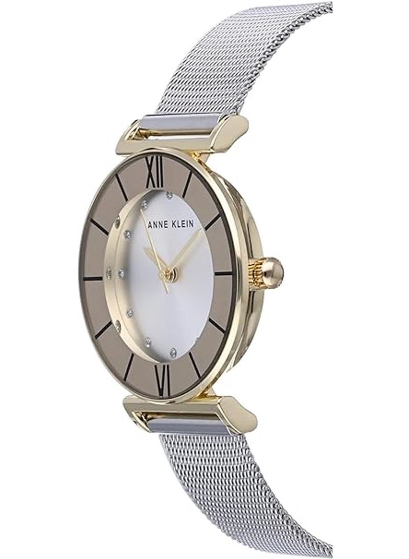 ANNE KLEIN ساعة آن كلاين النسائية بسوار شبكي مزين باللمعان بتصميم ثنائي اللون - Image 4