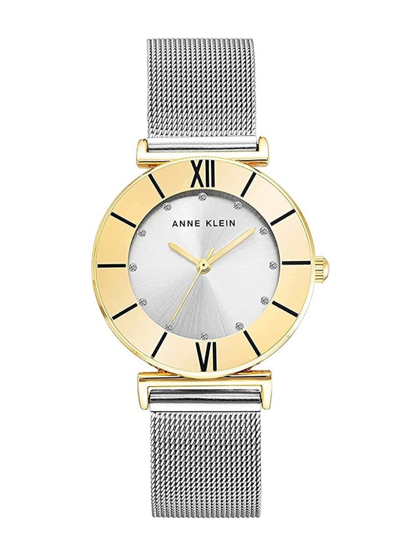 ANNE KLEIN ساعة آن كلاين النسائية بسوار شبكي مزين باللمعان بتصميم ثنائي اللون - Image 1
