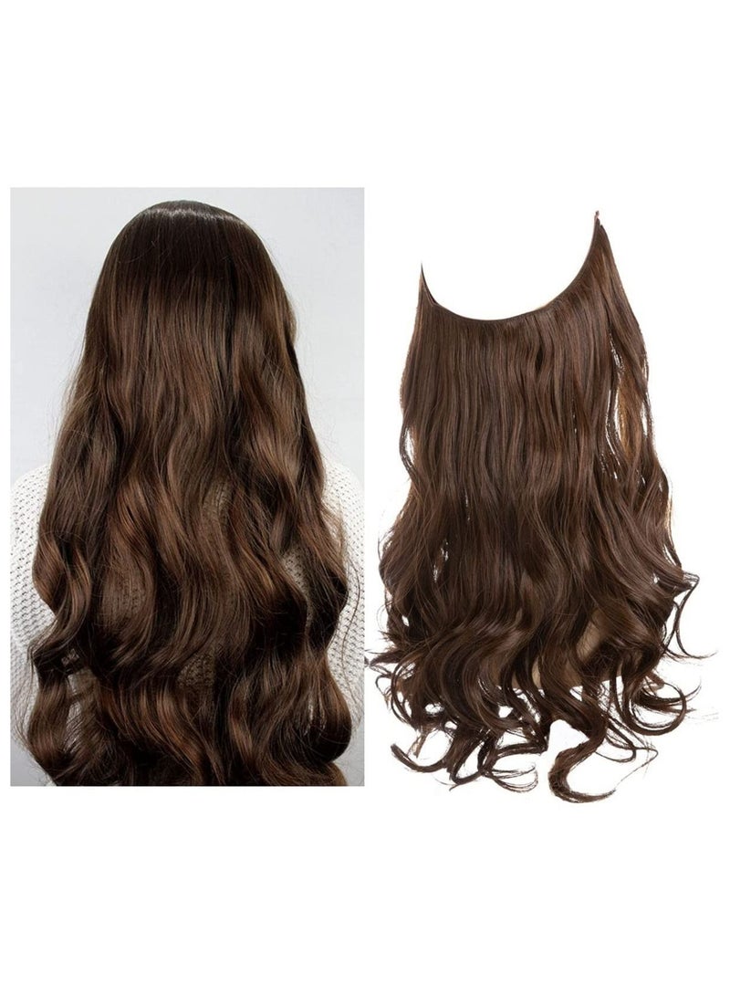 Estelle Short Hair Extensions Halo Wire Wavy Curl Synthetic Brown Hairpieces For Women Invisible No Clip No Glue No Tape Heat Resistant Fibre Ginger Brown  - Image 1