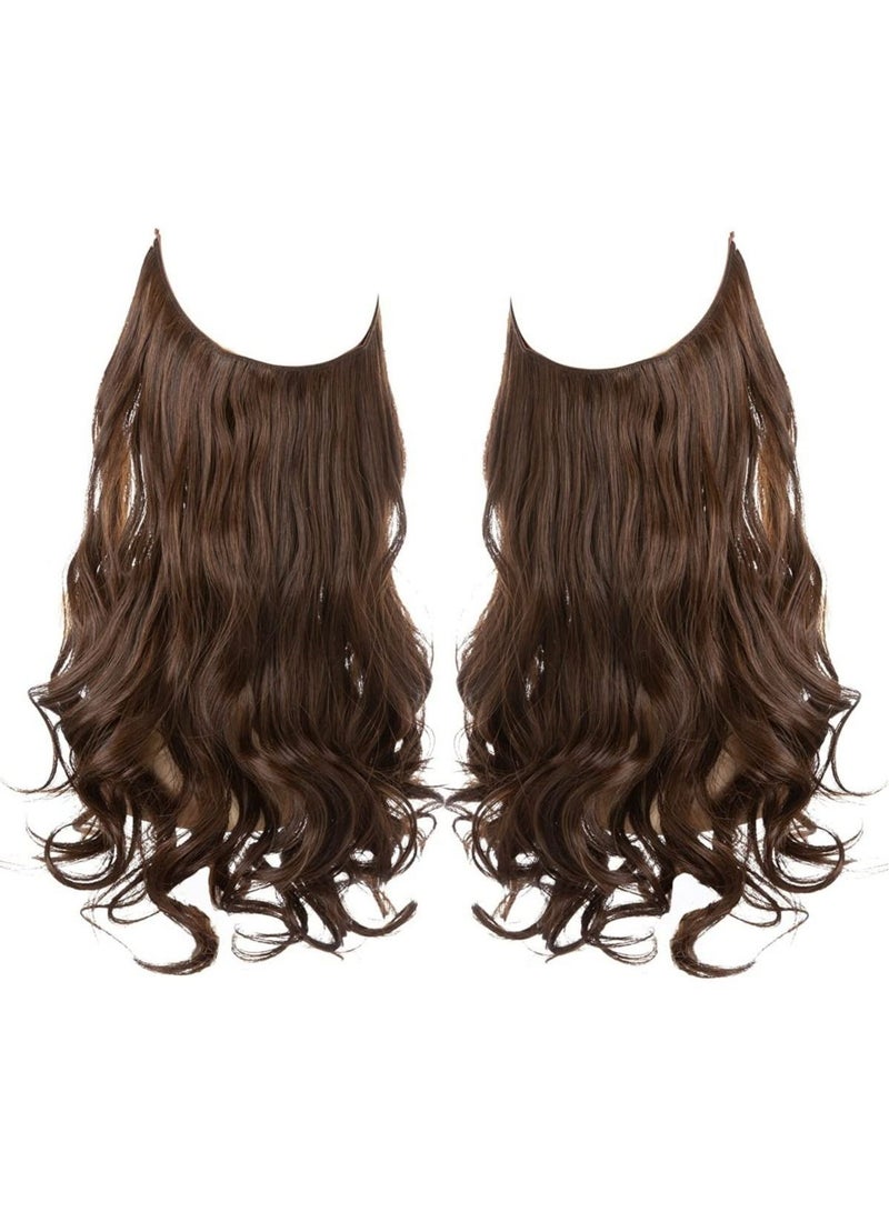 Estelle Short Hair Extensions Halo Wire Wavy Curl Synthetic Brown Hairpieces For Women Invisible No Clip No Glue No Tape Heat Resistant Fibre Ginger Brown  - Image 2