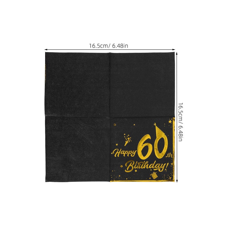 60th Birthday Party Napkins 40 Pieces Black Gold Foil Printed Large Dinner Napkins - Image 3