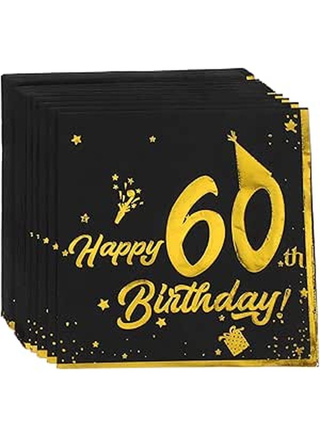 60th Birthday Party Napkins 40 Pieces Black Gold Foil Printed Large Dinner Napkins - Image 1