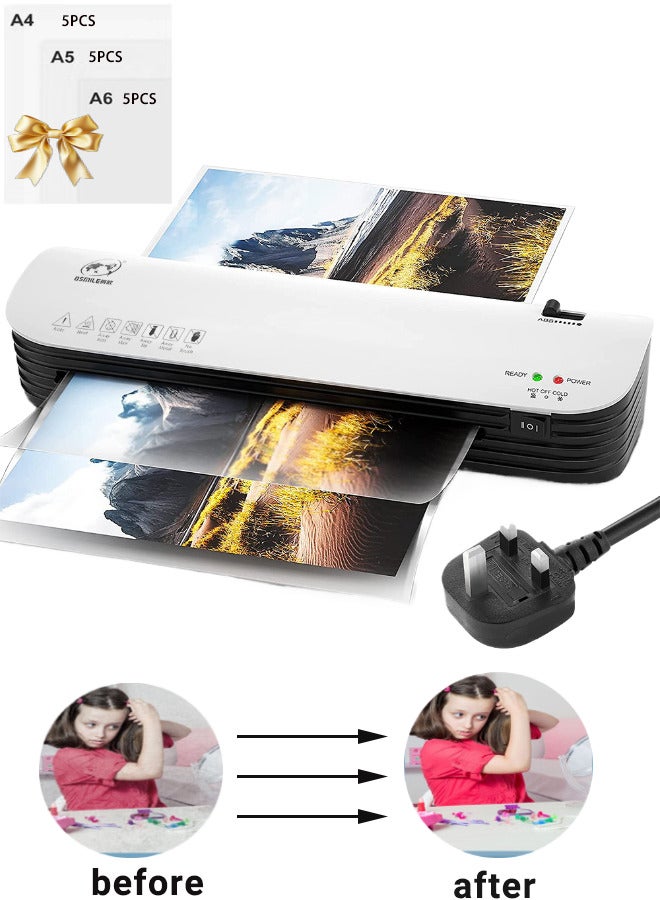 OSMILE Laminating Machine, Laminator Machine with Hot and Cold Settings, A4A5A6 Laminator Machine Set, A4 Thermal Laminator for Home School Office - Image 1