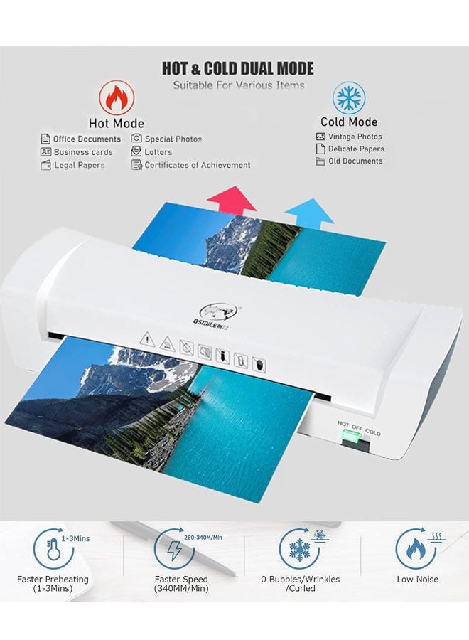 OSMILE Laminating Machine, Laminator Machine with Hot and Cold Settings, A4A5A6 Laminator Machine Set, A4 Thermal Laminator for Home School Office - Image 5