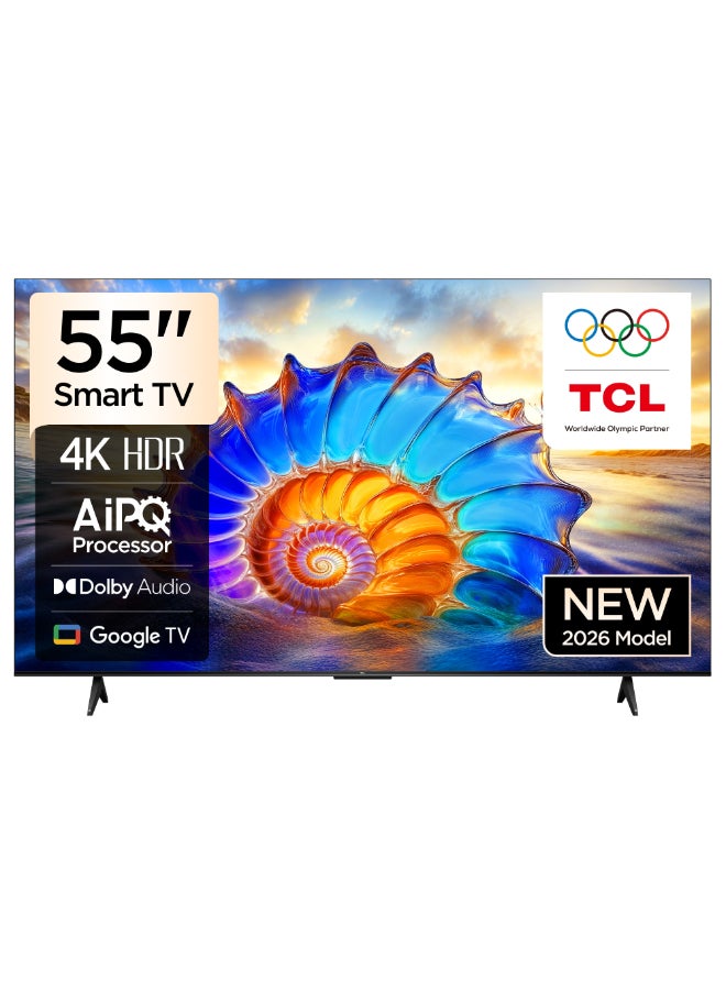 تي سي إل تلفزيون 55 بوصة 4K UHD جوجل سمارت TV، لوحة HVA، HDR10، صوت دولبي، معالج AiPQ، تصميم معدني بدون حواف (طراز 2026) - Image 1