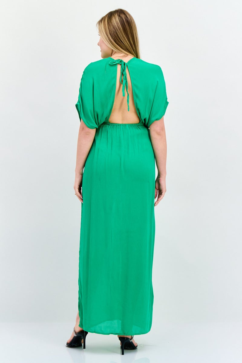 NA-KD فستان ماكسي نسائي سادة، أخضر - Image 3