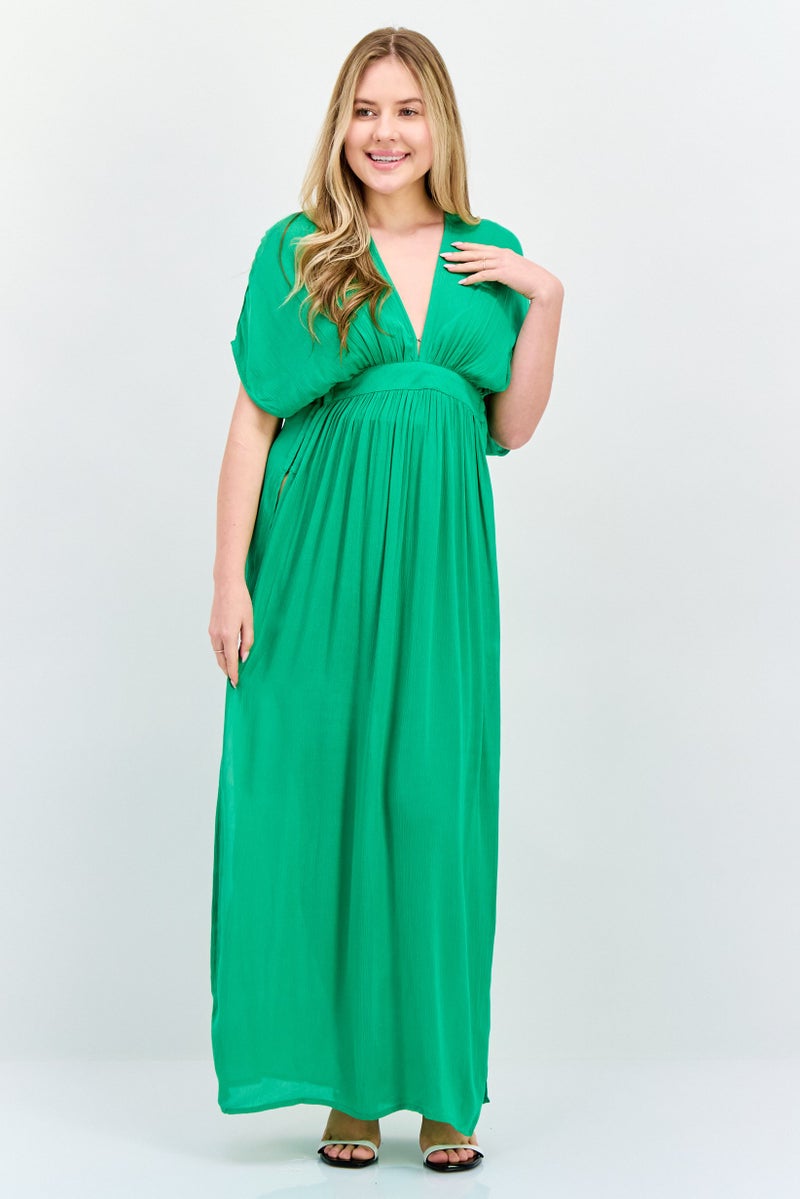 NA-KD فستان ماكسي نسائي سادة، أخضر - Image 1